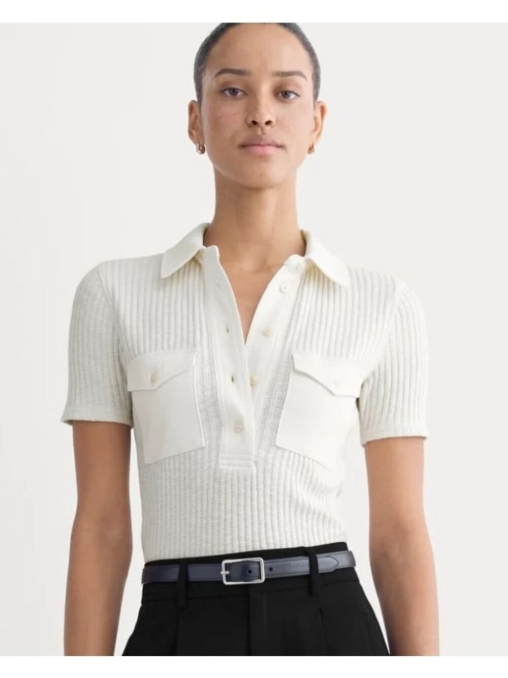 Everlane The Cozy Rib Polo Shirt Women's Size XL in Bone New With Tags!